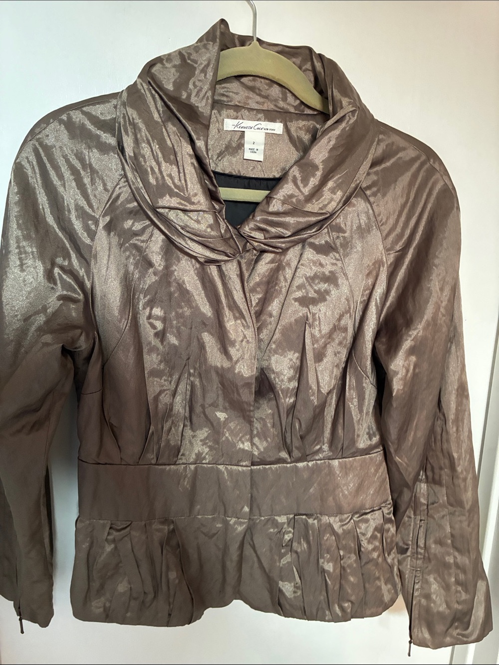 Kenneth Cole Shimmery Taupe Peplum Blazer